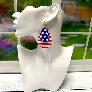 Patriotic American Flag Faux Leather Teardrop Dangle Earrings | 4th of July